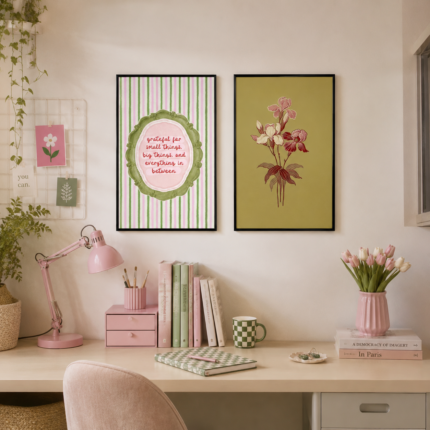 Pastel Floral Wall Frames Set (2 Pieces) Aesthetic Room Decor Pakistan